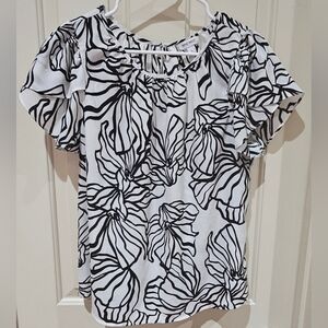 White and Black Floral Women's Top